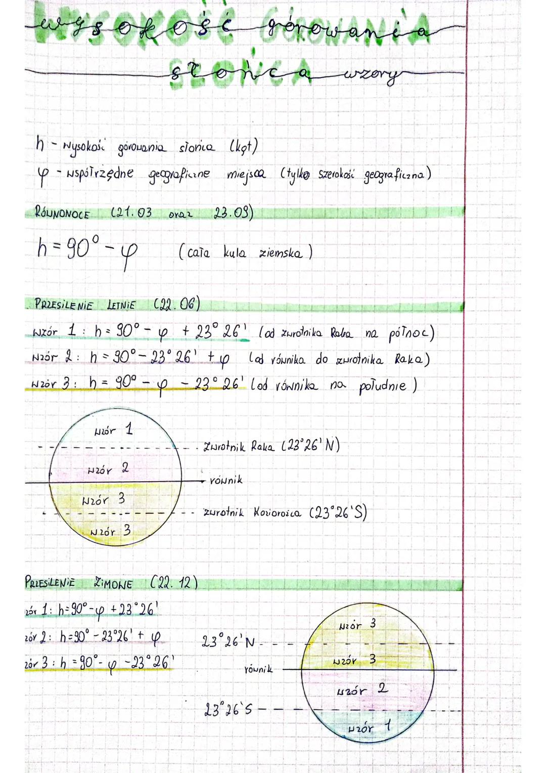 h - wysokość górowania storica (kgt)
6 - współrzędne geograficzne miejsca (tylko szerokość geograficzna)
RÓUNONOCE (21.03 OYQ2 23.09)
h = 90