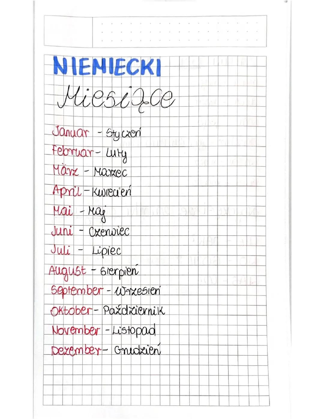 Słówka po Niemiecku: miesiące, dni tygodnia 