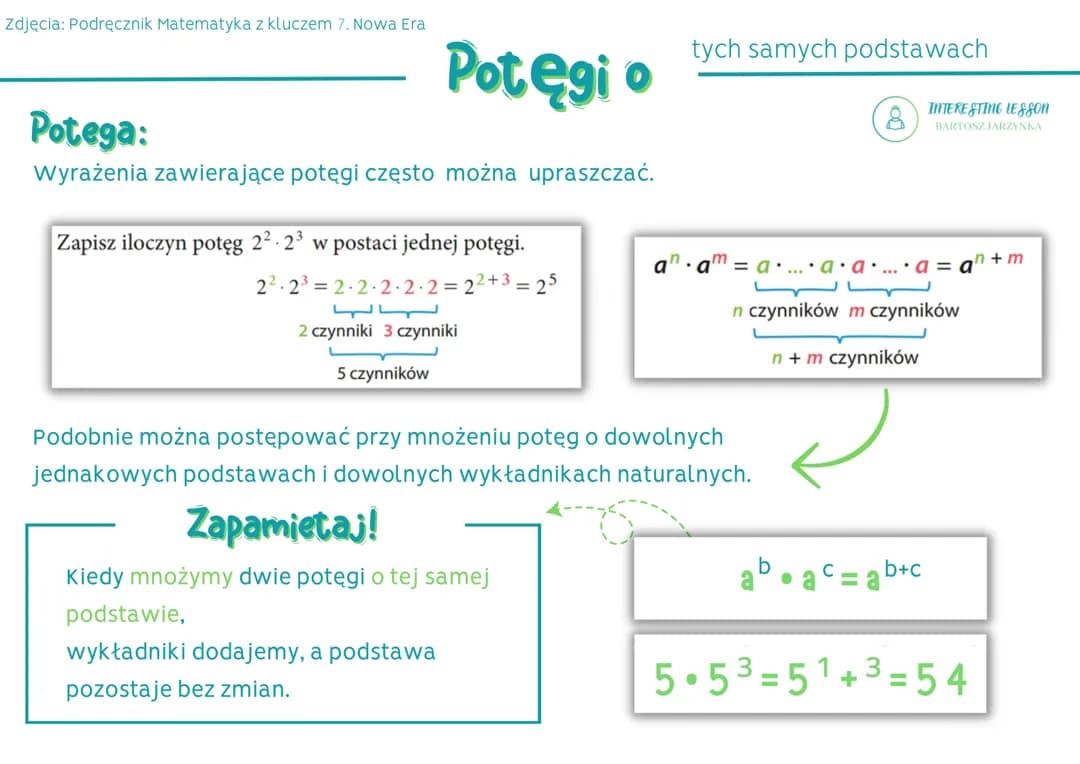 Matematyka - Potęgi o  tych samych podstawach