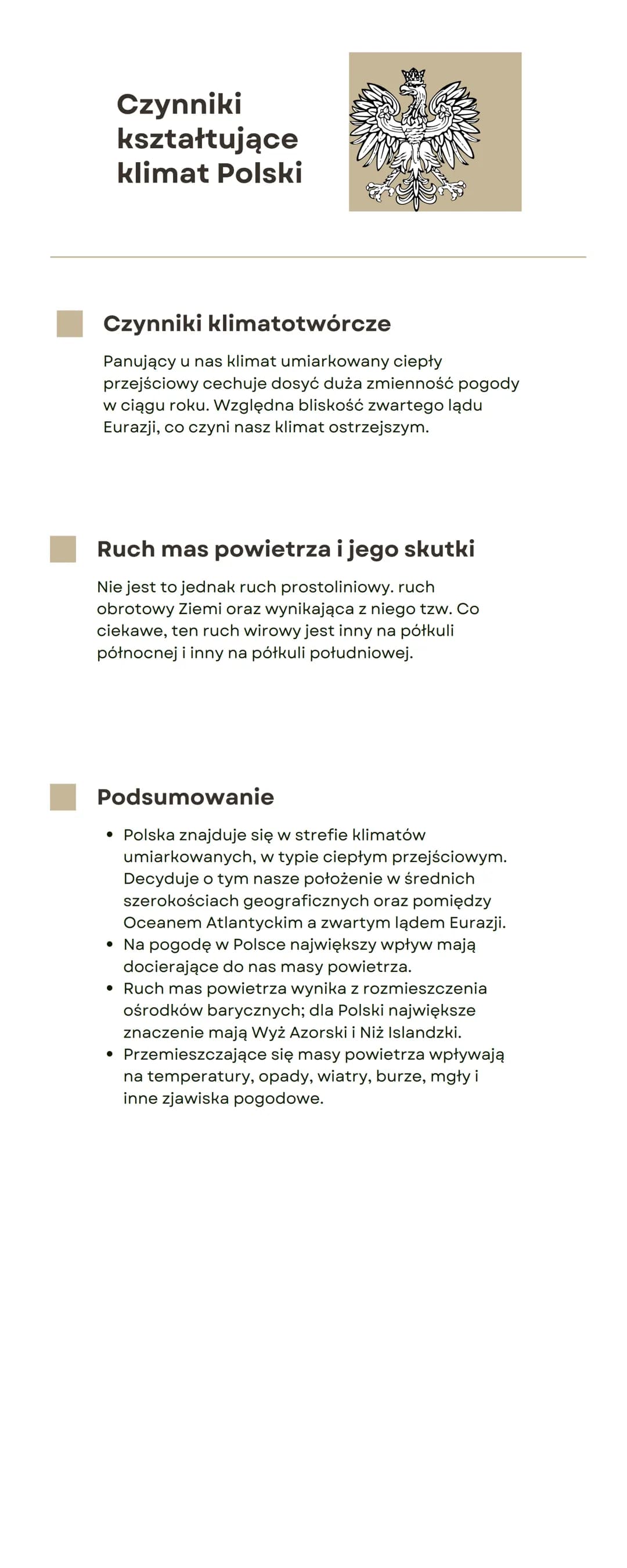 Czynniki
kształtujące
klimat Polski
Czynniki klimatotwórcze
Panujący u nas klimat umiarkowany ciepły
przejściowy cechuje dosyć duża zmiennoś