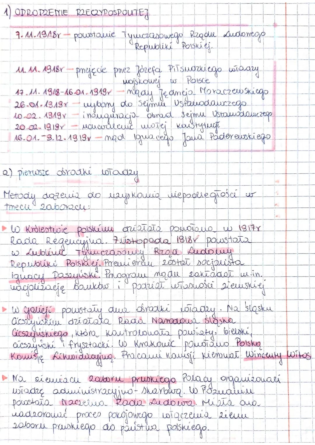 1) ODROPZEMIE RZECZYPOSPOLITEJ
7. M. 1918r - powstanie Tymiczasowego Rządu Ludowego
Republiki Polskiej
11. 11. 1918r -projęcie pmez Józefa P