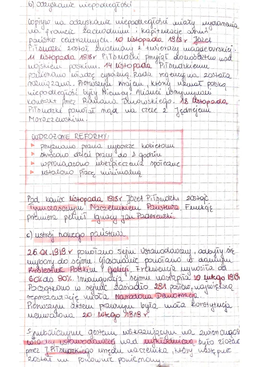 1) ODROPZEMIE RZECZYPOSPOLITEJ
7. M. 1918r - powstanie Tymiczasowego Rządu Ludowego
Republiki Polskiej
11. 11. 1918r -projęcie pmez Józefa P