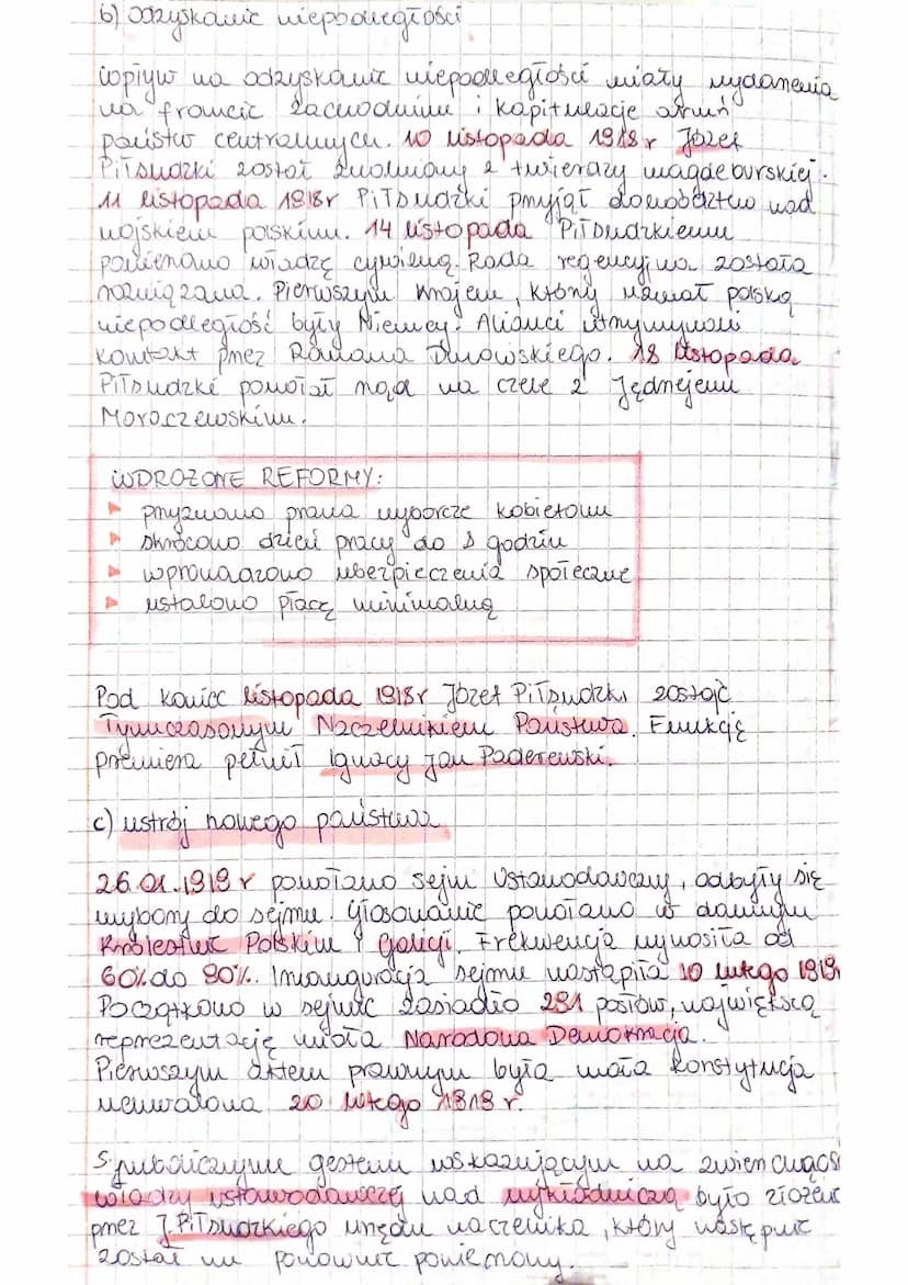 1) ODROPZEMIE RZECZYPOSPOLITEJ
7. M. 1918r - powstanie Tymiczasowego Rządu Ludowego
Republiki Polskiej
11. 11. 1918r -projęcie pmez Józefa P