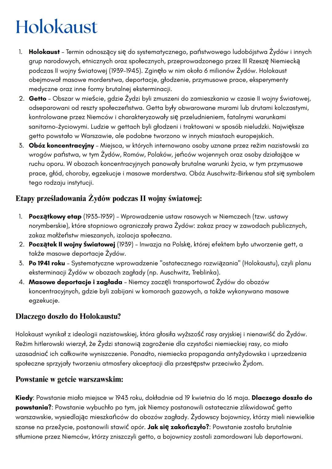 Holokaust
1. Holokaust - Termin odnoszący się do systematycznego, państwowego ludobójstwa Żydów i innych
grup narodowych, etnicznych oraz sp