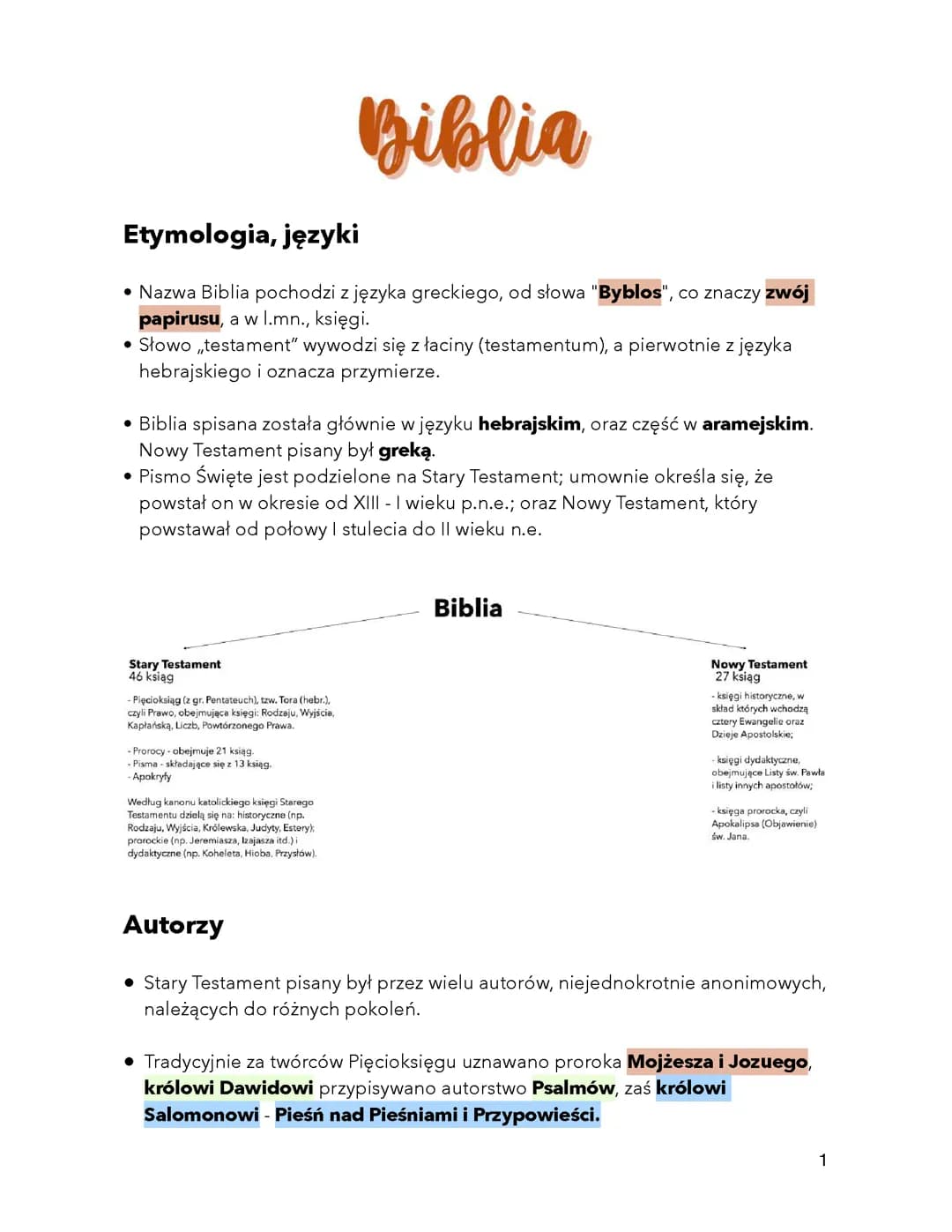 BIBLIA - OPRACOWANIE MATURALNE