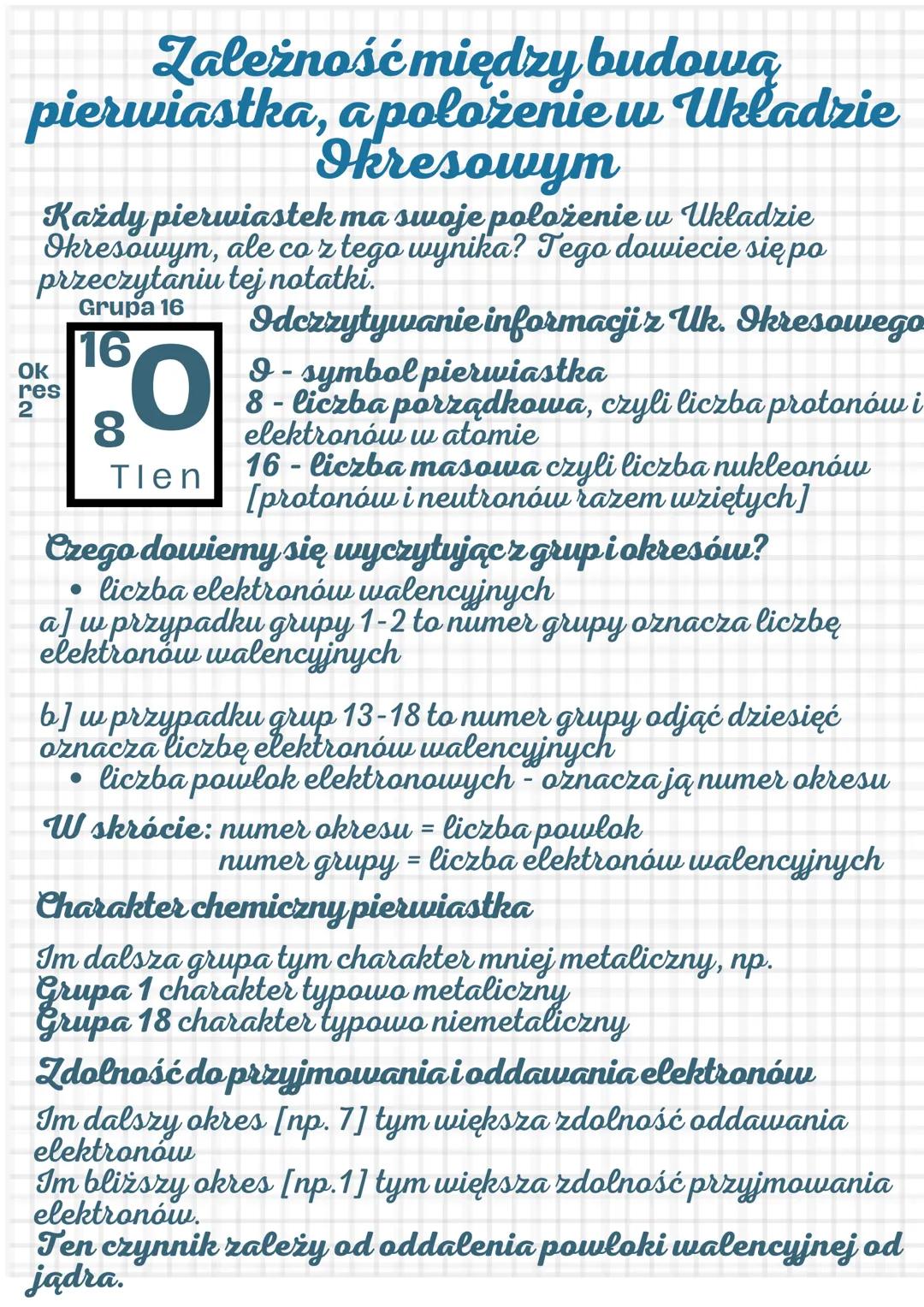 Zależności strukturalne pierwiastków a ich położenie w Układzie Okresowym