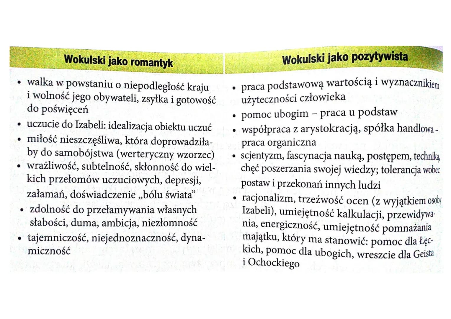 Wokulski jako romantyk
• walka w powstaniu o niepodległość kraju
i wolność jego obywateli, zsyłka i gotowość
do poświęceń
• uczucie do Izabe