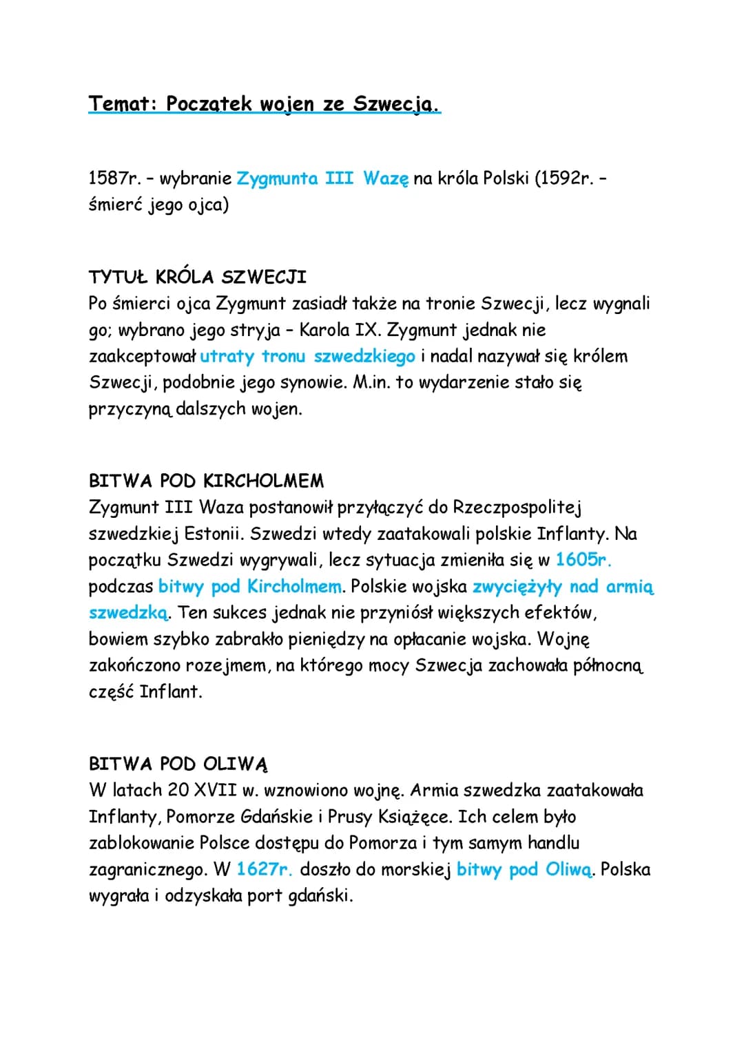 Początek wojen ze Szwecją