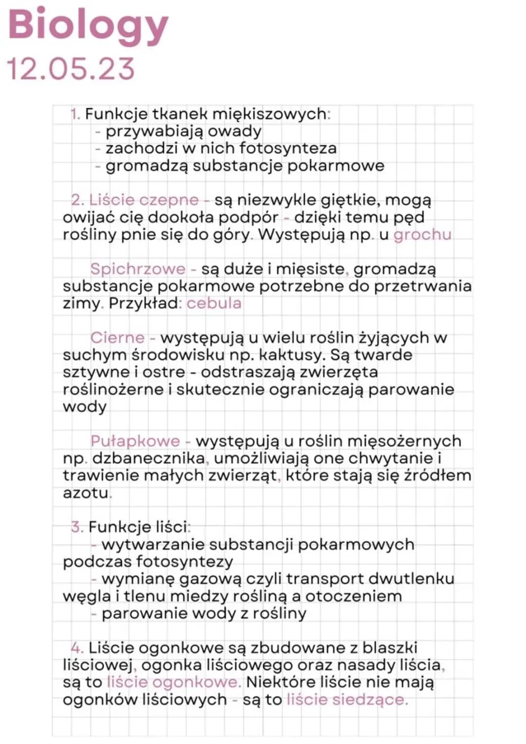 Notatka Biologia IV Klasa V