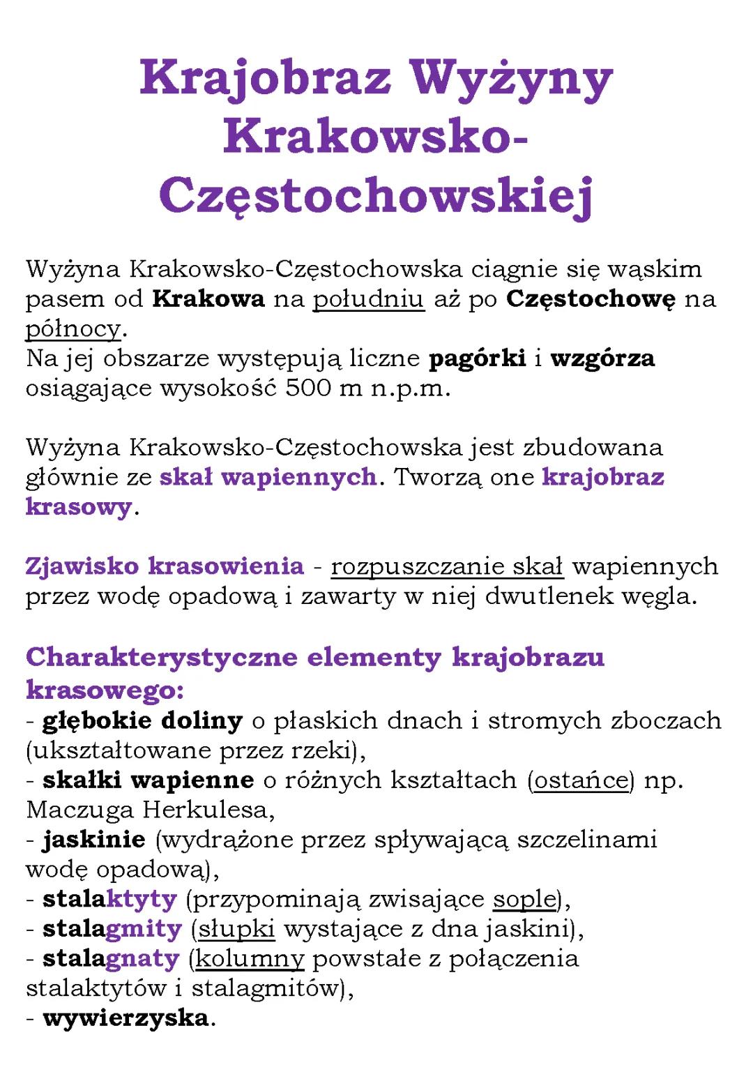 Krajobraz Wyżyny Krakowsko-Częstochowskiej dla klasy 5