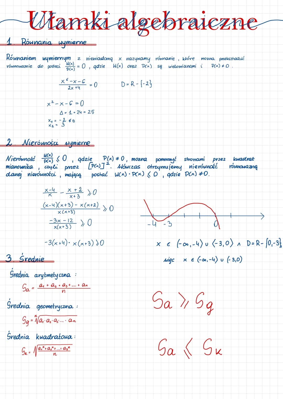 Ulamki algebraiczne
1. Równania wymierne
Równaniem wymiernym z niewiadomą x nazywamy równanie, które mozna pmekształcić
qdzie W(x) oraz P(x)