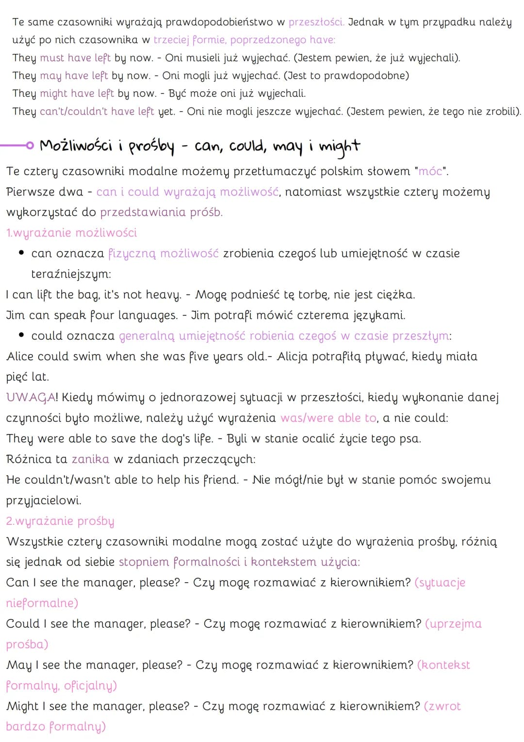 CZASOWNIKI MODALNE
●
Modal Verbs
Co to są czasowniki modalne?
Modale mają kilka cech wyróżniających je spośród innych, "zwykłych"
czasownikó