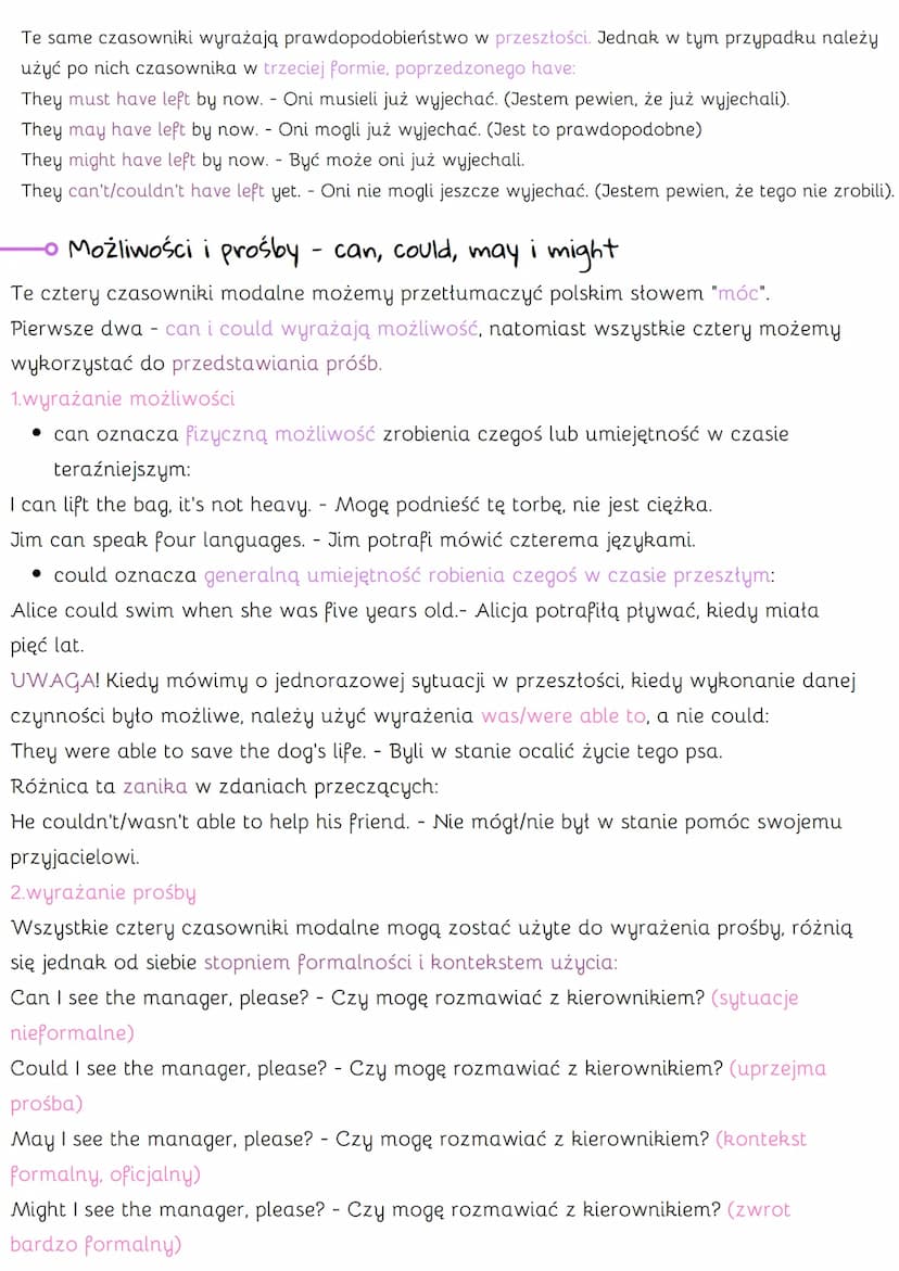 CZASOWNIKI MODALNE
●
Modal Verbs
Co to są czasowniki modalne?
Modale mają kilka cech wyróżniających je spośród innych, "zwykłych"
czasownikó