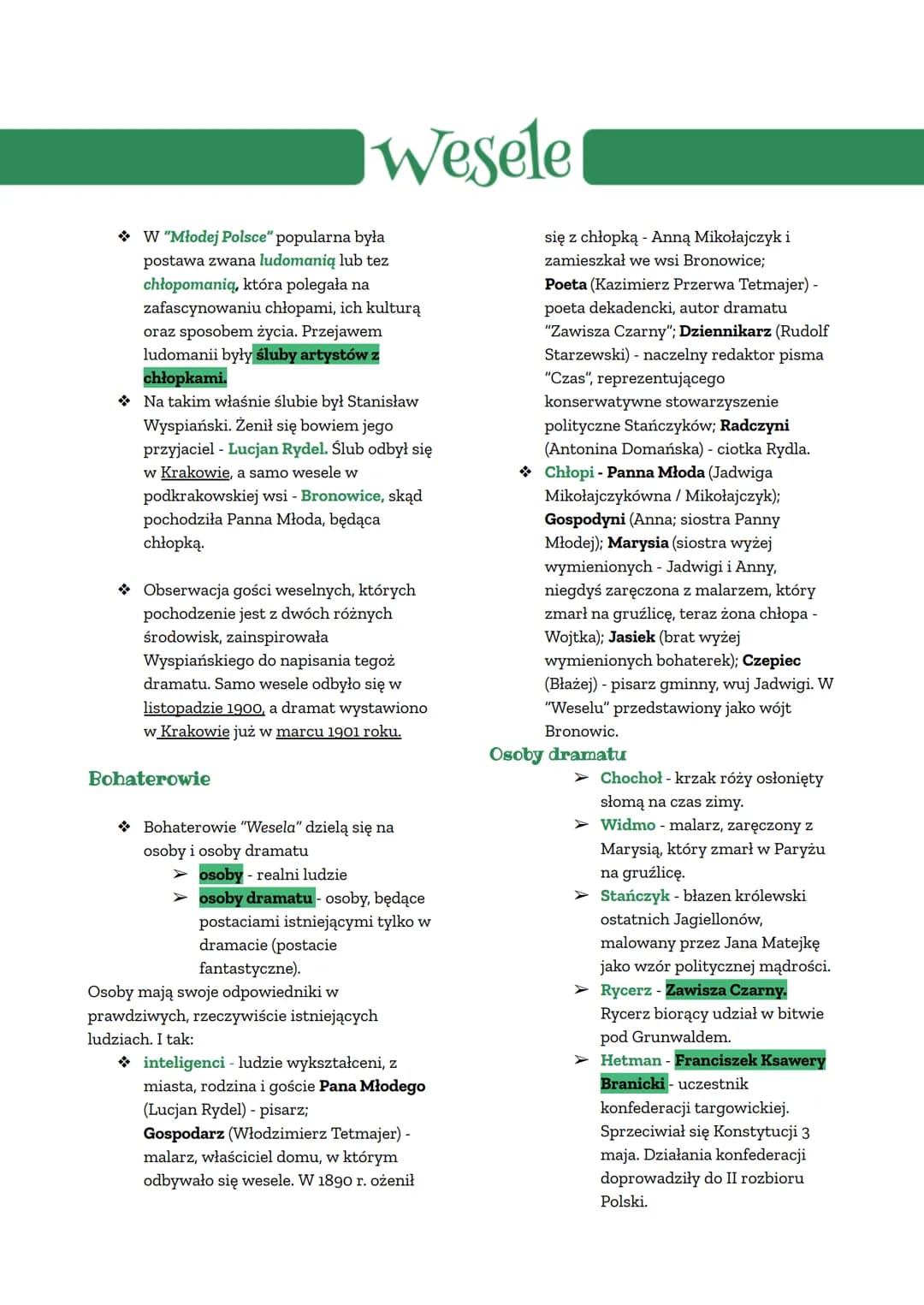 Wesele
W "Młodej Polsce" popularna była
postawa zwana ludomanią lub tez
chłopomanią, która polegała na
zafascynowaniu chłopami, ich kulturą
