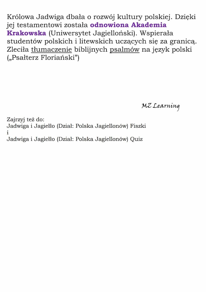 Jadwiga i Jagiełło
(Dział: Polska Jagiellonów)
Po śmierci Kazimierza Wielkiego w latach 1370 - 1382
panował w Polsce król Węgier, Ludwik And