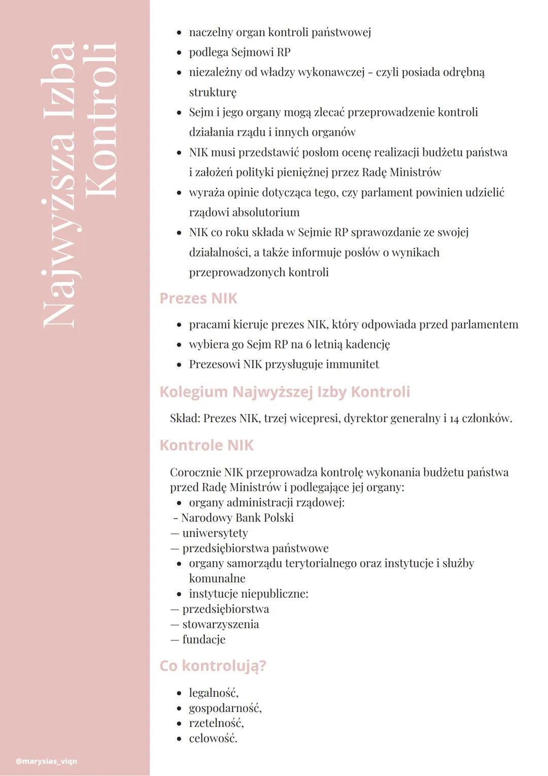 Kontroli
Najwyższa Izba
@marysias_viqn
naczelny organ kontroli państwowej
• podlega Sejmowi RP
niezależny od władzy wykonawczej - czyli posi