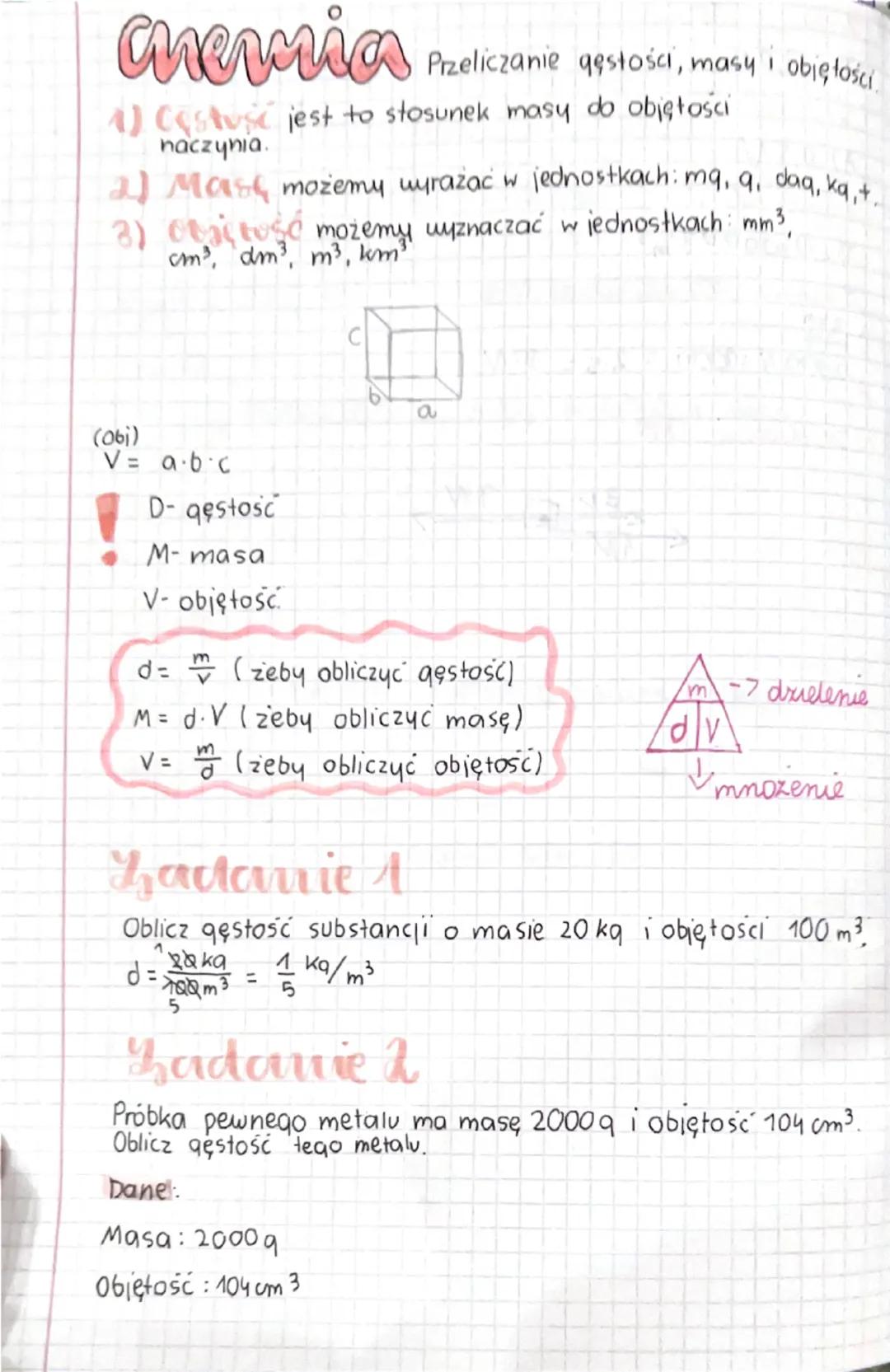 memia
Przeliczanie gęstości, masy objętości
4) Costuse jest to stosunek masy do objętości
naczynia.
2) Mash możemy wyrażać w jednostkach: mq