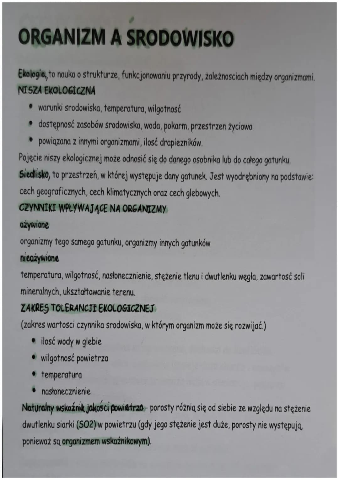 ORGANIZM A SRODOWISKO
Ekologia, to nauka o strukturze, funkcjonowaniu przyrody, zależnosciach między organizmami.
NISZA EKOLOGICZNA
• warunk