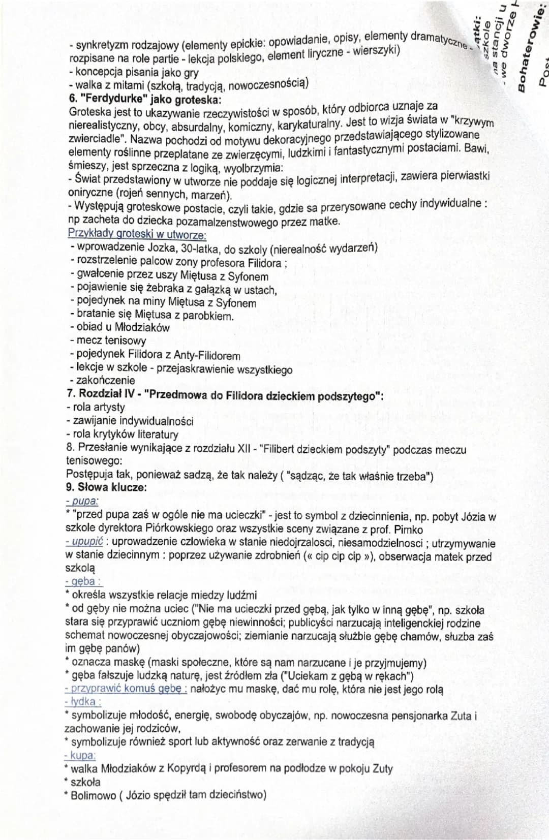 Wpływy literackie:
-powieść łotrzykowska
1.
FERDYDURKE
-konwencja bohatera problematycznego (bohater jest niezadowolony w własnej roli)
-int