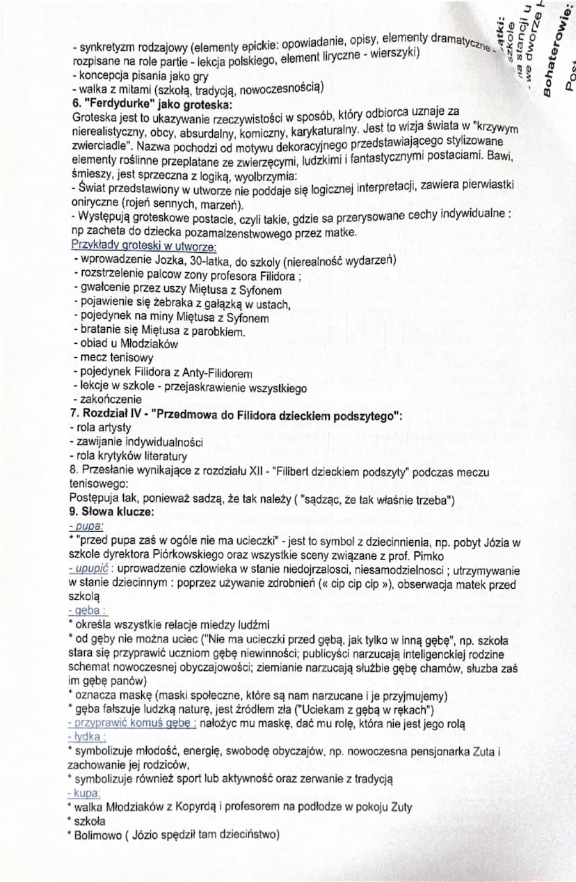 Wpływy literackie:
-powieść łotrzykowska
1.
FERDYDURKE
-konwencja bohatera problematycznego (bohater jest niezadowolony w własnej roli)
-int