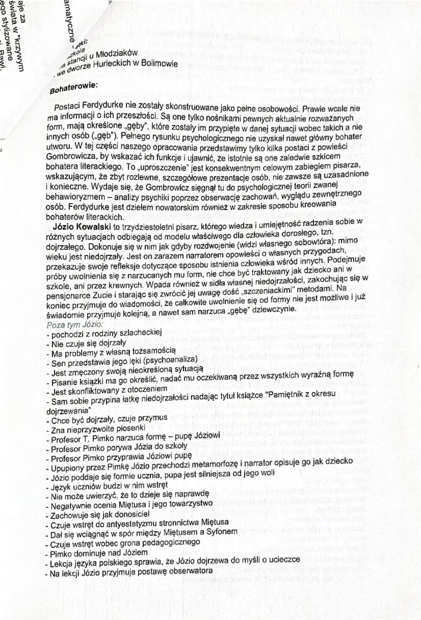 Wpływy literackie:
-powieść łotrzykowska
1.
FERDYDURKE
-konwencja bohatera problematycznego (bohater jest niezadowolony w własnej roli)
-int