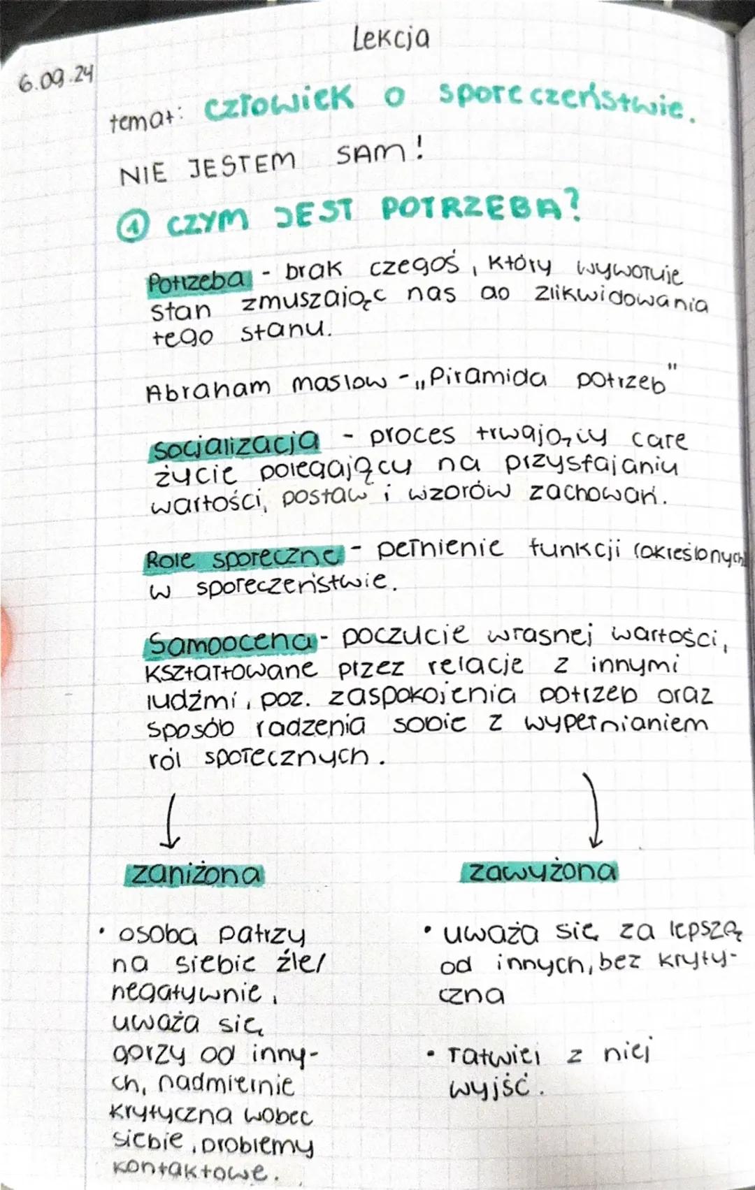 6.09.24
Lekcja
temat: Człowiek o spore czeństwie.
NIE JESTEM
SAM!
④CZYM JEST POTRZEBA?
-
Potzeba brak czegoś, który wywoTuje
stan zmuszając 