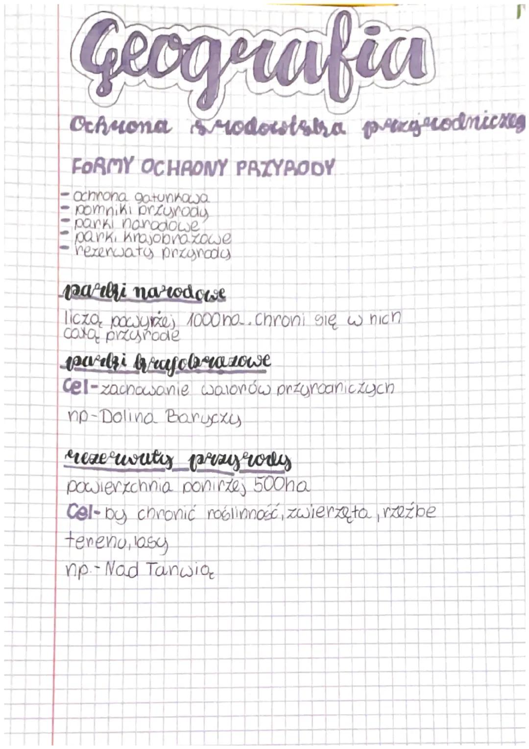 Geografia
Ochrona srodorststra przyrodniczeg
FORMY OCHRONY PRZYRODY
• ochrona gatunkowa
pomniki przyrody
parki narodowe
parki krajobrazowe
r