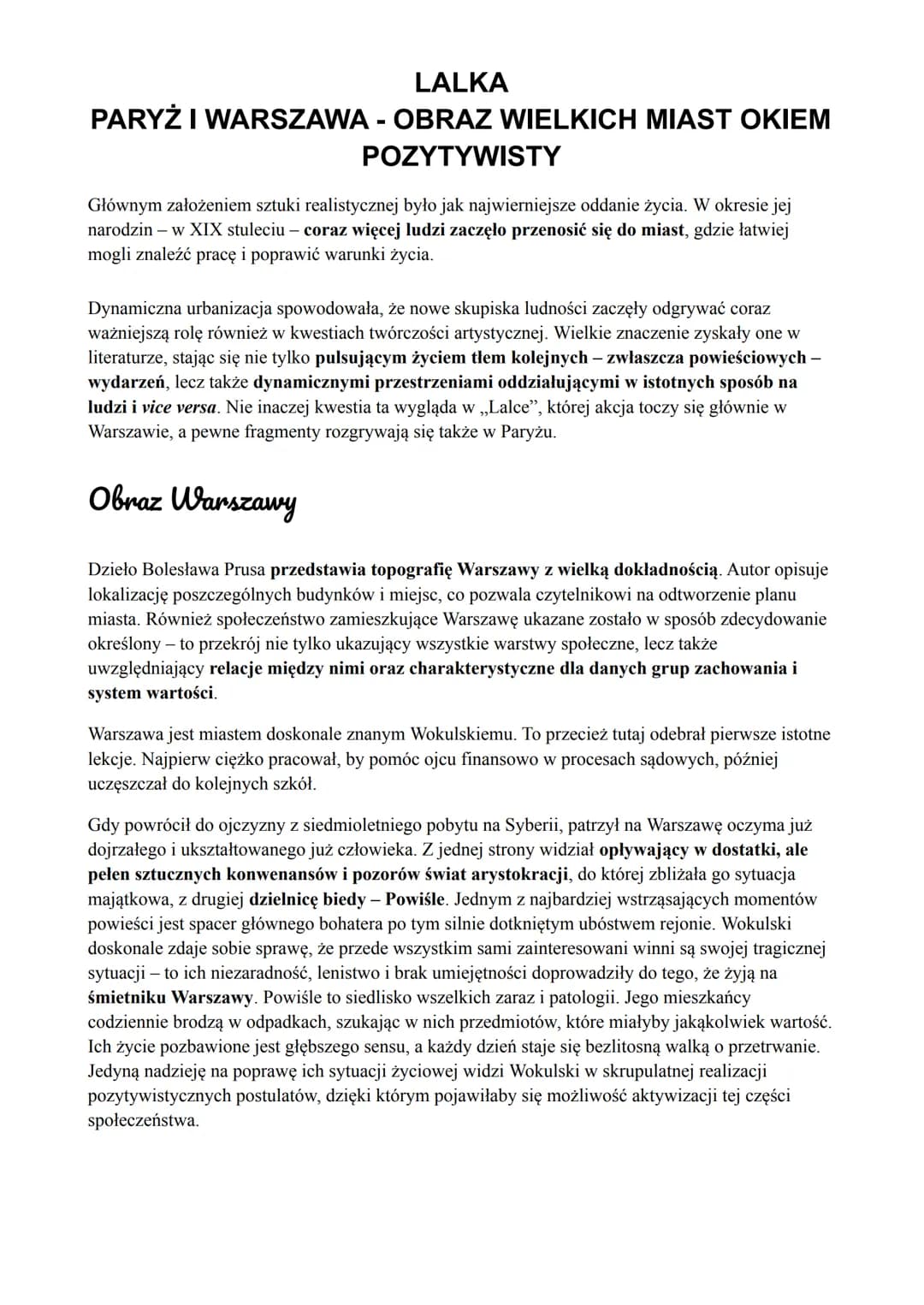 LALKA
PARYŻ I WARSZAWA - OBRAZ WIELKICH MIAST OKIEM
POZYTYWISTY
Głównym założeniem sztuki realistycznej było jak najwierniejsze oddanie życi