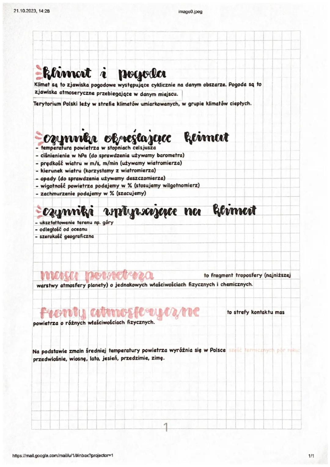21.10.2023, 14:28
klimat i pogoda
Klimat są to zjawiska pogodowe występujące cyklicznie na danym obszarze. Pogoda są to
zjawiska atmoseryczn