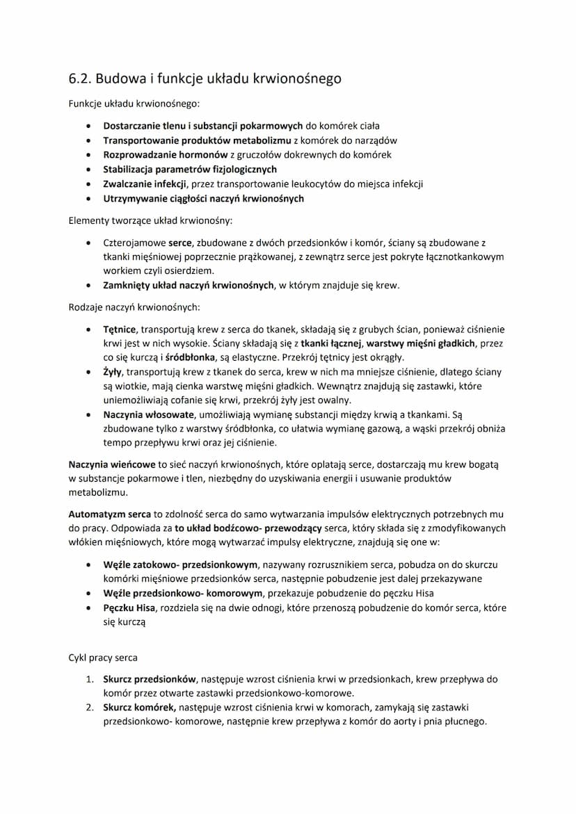 6.1. Skład i funkcje krwi
Krew jest tkanką płynną, ponieważ tworzy ją głównie woda. Jest to tkanką łączna, która składa się z
składników kom