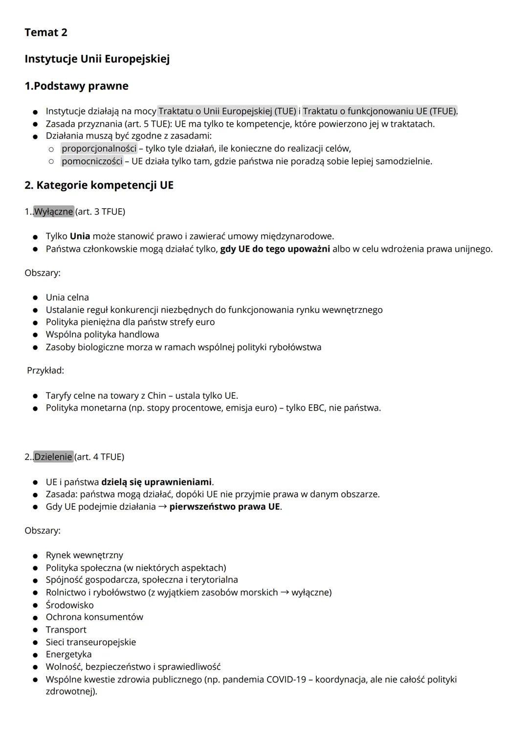 Temat 2

Instytucje Unii Europejskiej

1.Podstawy prawne

• Instytucje działają na mocy Traktatu o Unii Europejskiej (TUE) i Traktatu o funk