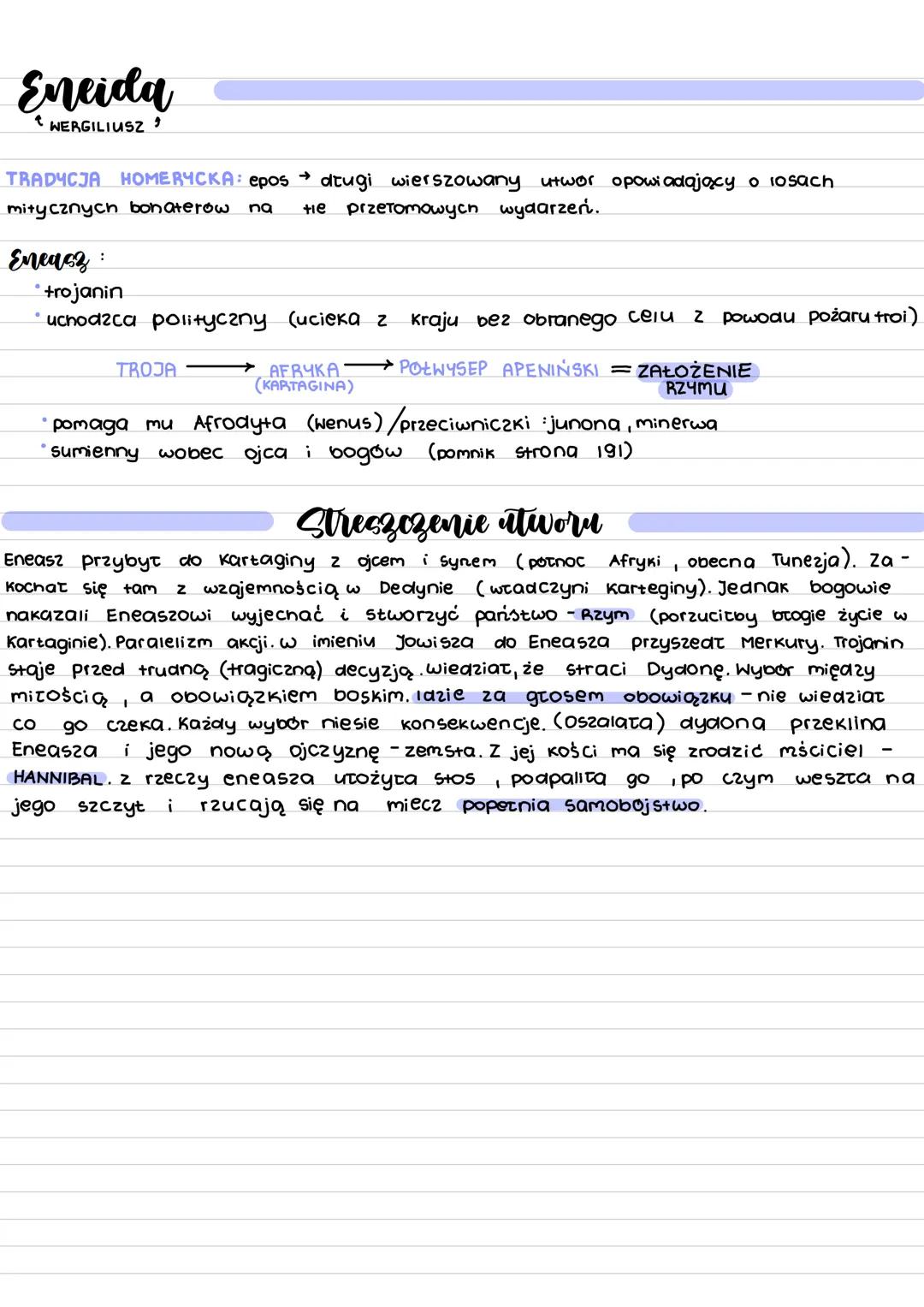 Eneida
WERGILIUSZ 9
TRADYCJA HOMERYCKA: epos dtugi wierszowany utwor opowiadający o losach.
mitycznych bohaterow na tie przełomowych wydarze