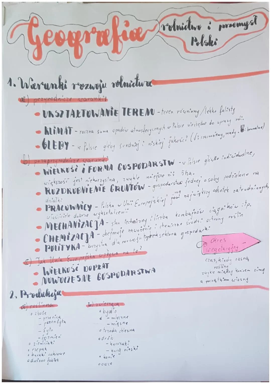 Geografia
rolnictwo i przemyst
Polski
1. Werunki rozwoju
a) przyrodnicze warunkit
rolnicture
UKSZTAŁTOWANIE TERENU - teren równinny/lekko fa