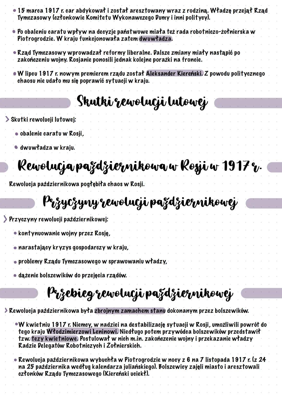 Rewolucje w Rosji w 1917 r.
Rewolucje w Rosji wybuchły w 1917 r.
• Były dwie rewolucje w Rosji: lutowa i październikowa.
Przyczyny rewolucji