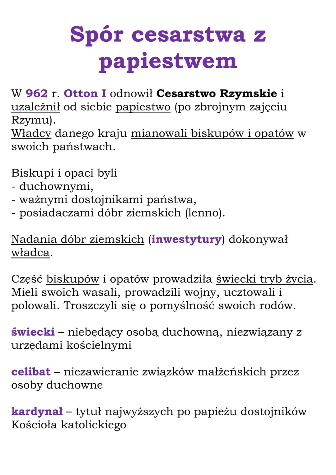 Spór cesarstwa z
papiestwem
W 962 r. Otton I odnowił Cesarstwo Rzymskie i
uzależnił od siebie papiestwo (po zbrojnym zajęciu
Rzymu).
Władcy 