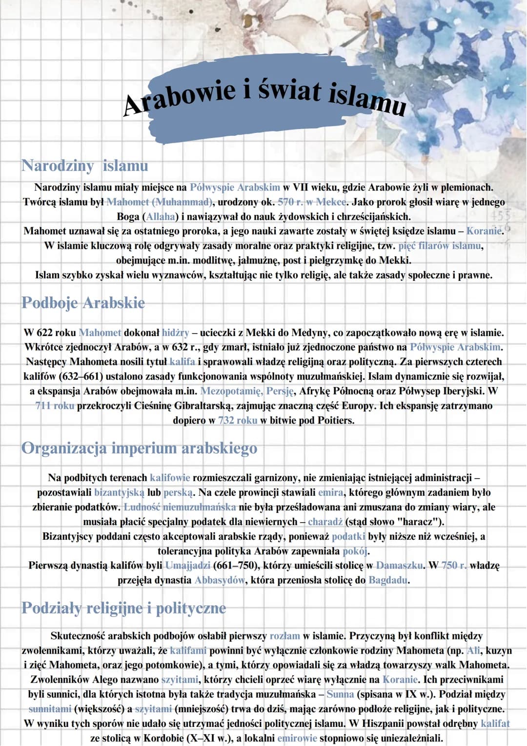 --- OCR Start ---
Arabowie i świat islamu
Narodziny islamu
Narodziny islamu miały miejsce na Półwyspie Arabskim w VII wieku, gdzie Arabowie 