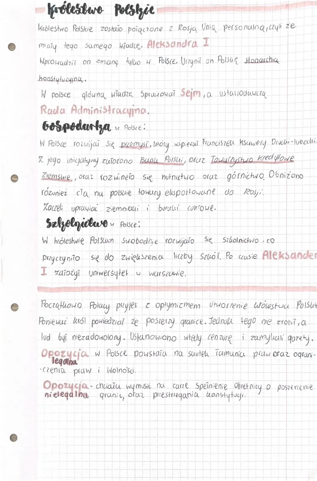 Królestwo Polskie
Królestwo Polskie zostało połączone z Rosją Unia personalna, czyli ze
maiy tego samego Wiudce. Aleksandra I
Wprowadzii on 