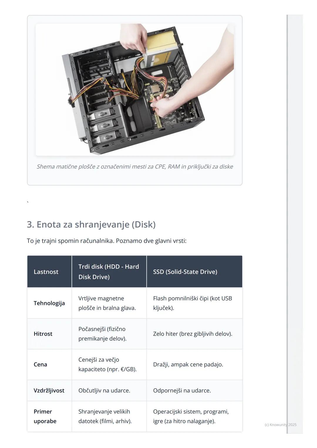 # Strojna oprema računalnika

## Uvod v strojno opremo

Strojna oprema (angl. hardware) so vsi fizični deli računalnika, ki se jih lahko
dot