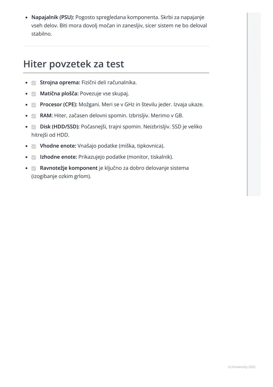 # Strojna oprema računalnika

## Uvod v strojno opremo

Strojna oprema (angl. hardware) so vsi fizični deli računalnika, ki se jih lahko
dot