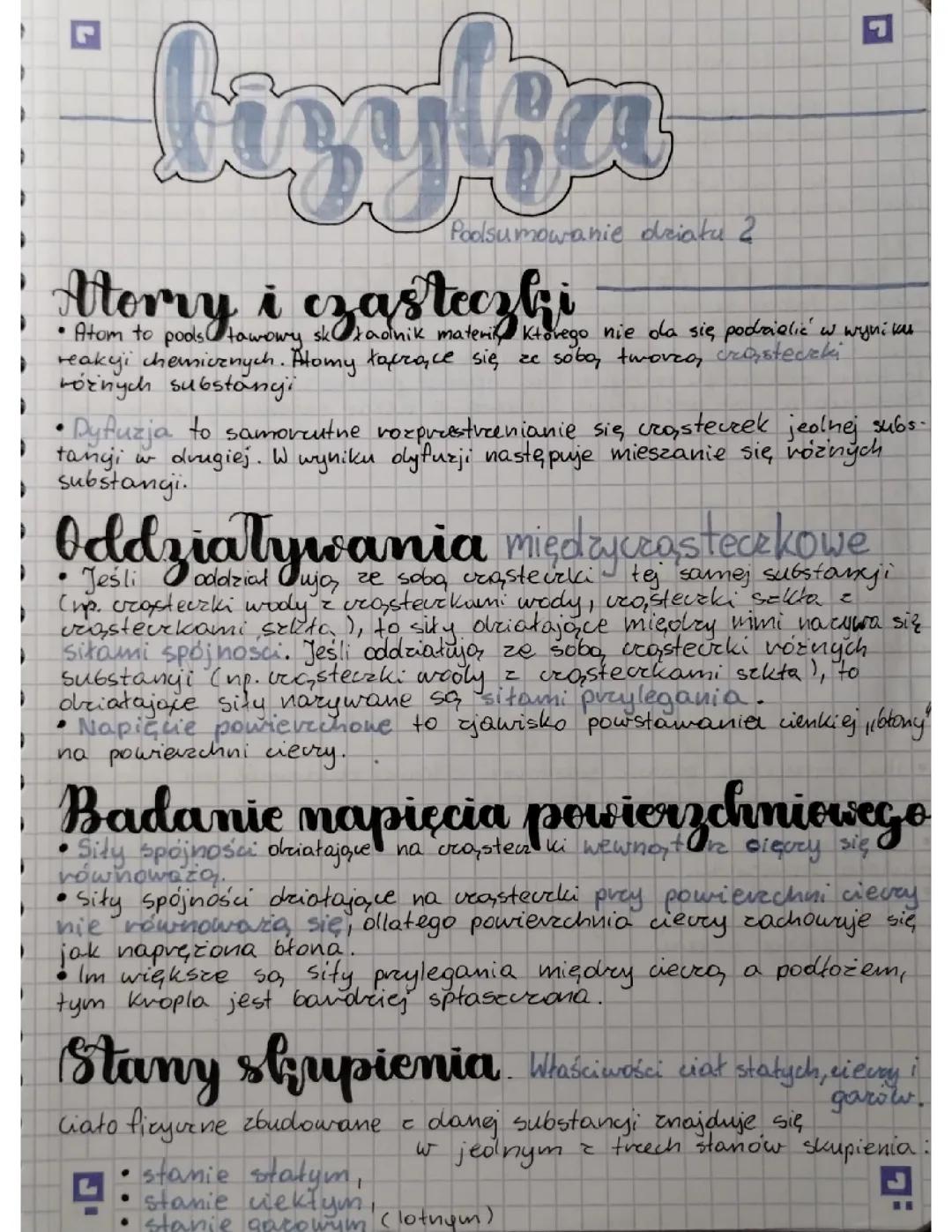 Podsumowanie z działu "Właściwości i budowa materii"