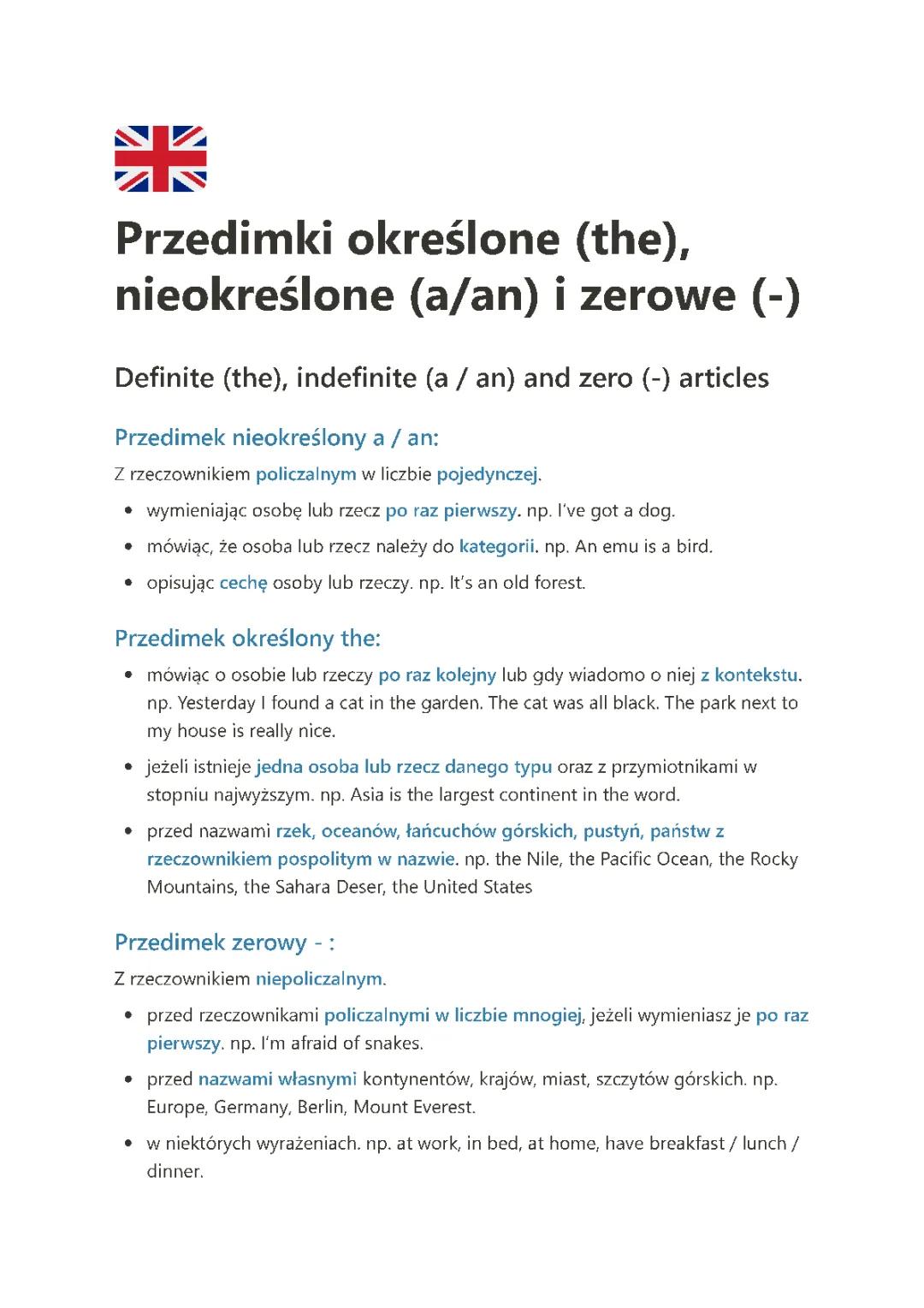 Przedimki angielski a, an, the – zasady, ćwiczenia i kiedy nic