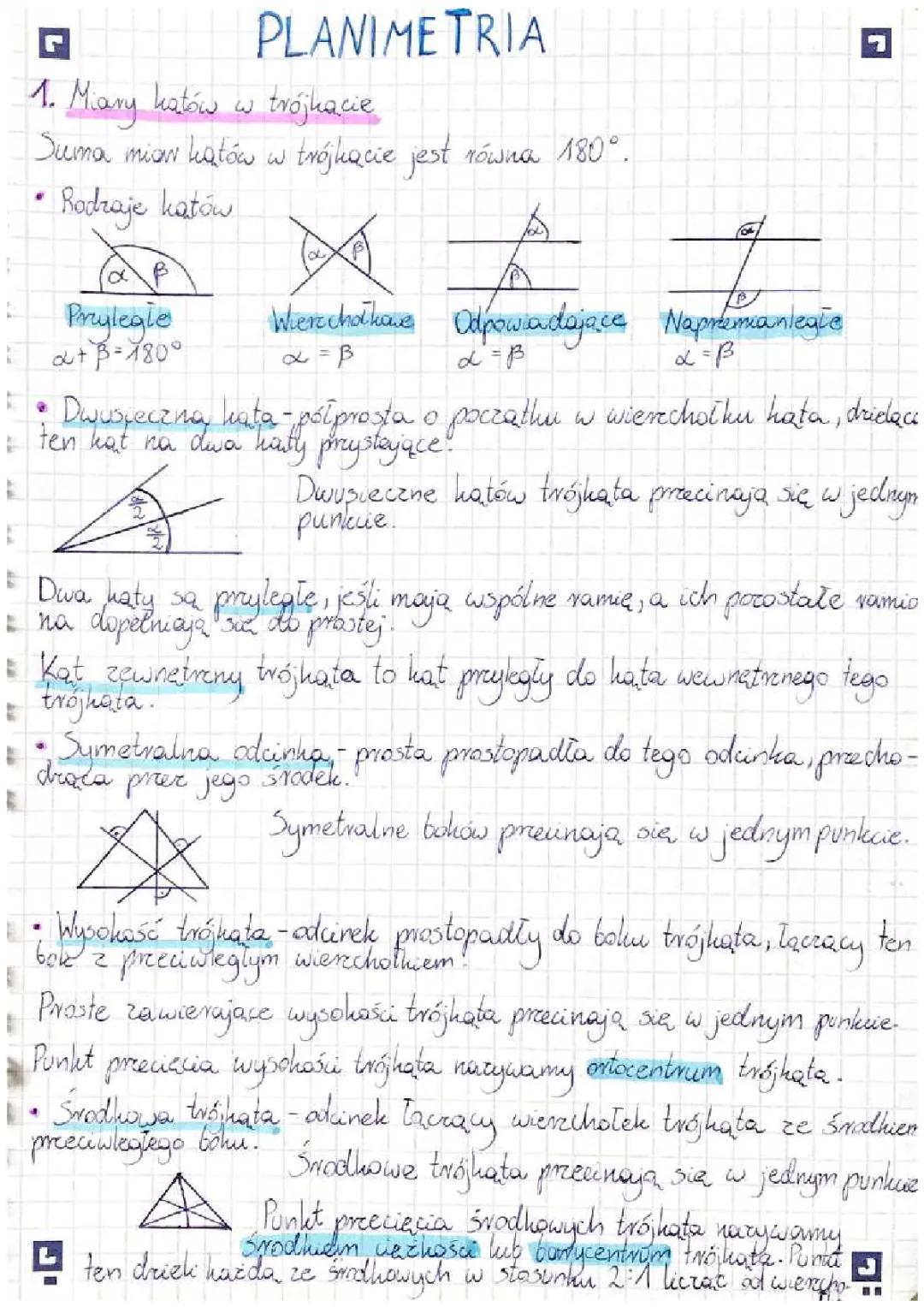 Miary kątów w trójkącie - zadania PDF, Twierdzenie o dwusiecznej kąta, Cechy i Rodzaje Trójkątów