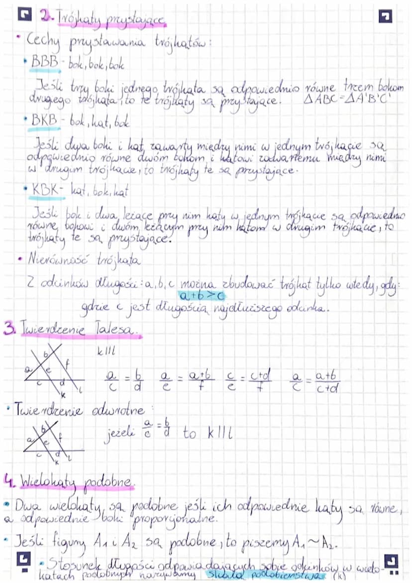 E
G
1. Miary katów w trójkącie
Suma miaw kątów w trójkącie jest równa 180°.
Rodzaje kątów
PLANIMETRIA
Przylegie
2+3=180°
B
Werechołkowe Odpo