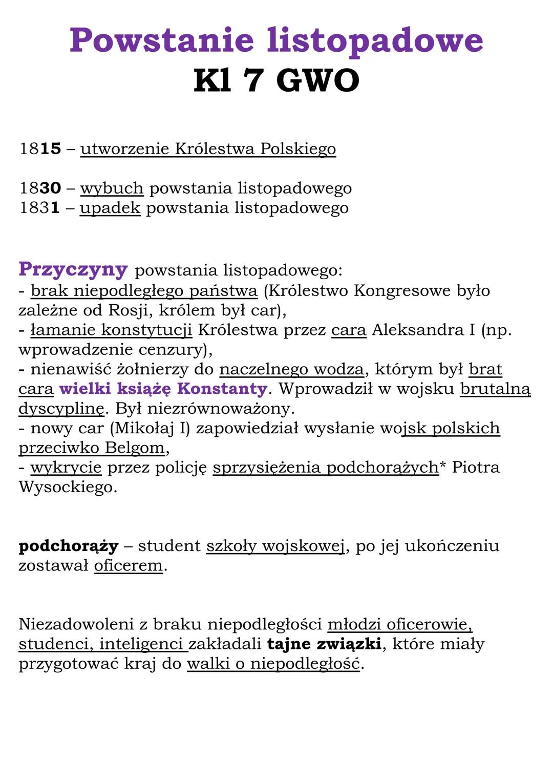 Powstanie listopadowe (Kl 7, GWO)