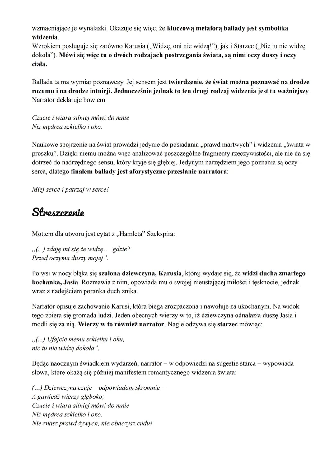 ROMANTYCZNOŚĆ
ADAM MICKIEWICZ
Interpretacja i analiza ballady
a. Widzenie Karusi
Główną bohaterką ballady „Romantyczność” jest obłąkana dzie