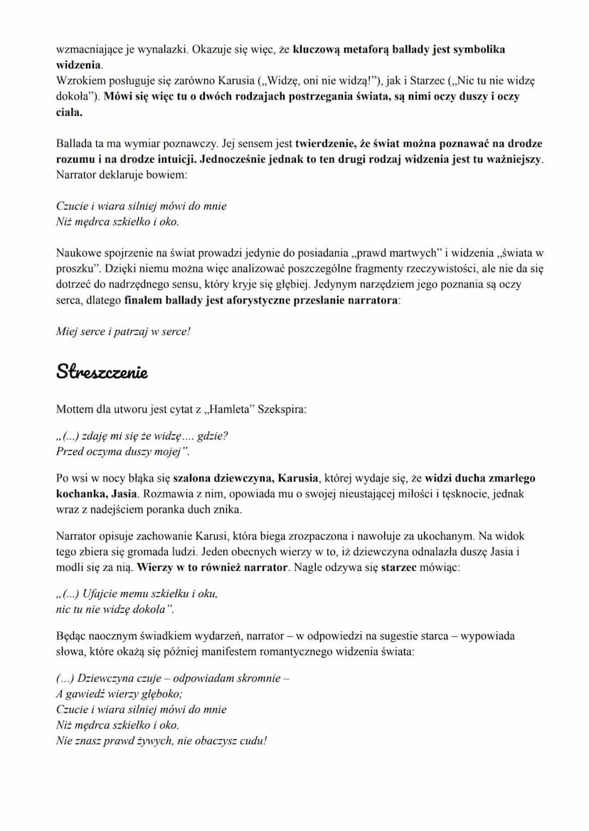 ROMANTYCZNOŚĆ
ADAM MICKIEWICZ
Interpretacja i analiza ballady
a. Widzenie Karusi
Główną bohaterką ballady „Romantyczność” jest obłąkana dzie