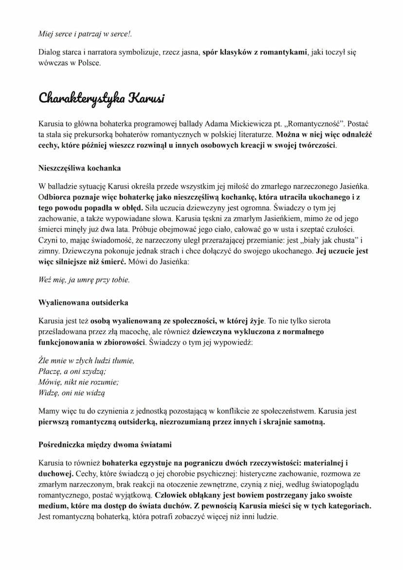 ROMANTYCZNOŚĆ
ADAM MICKIEWICZ
Interpretacja i analiza ballady
a. Widzenie Karusi
Główną bohaterką ballady „Romantyczność” jest obłąkana dzie