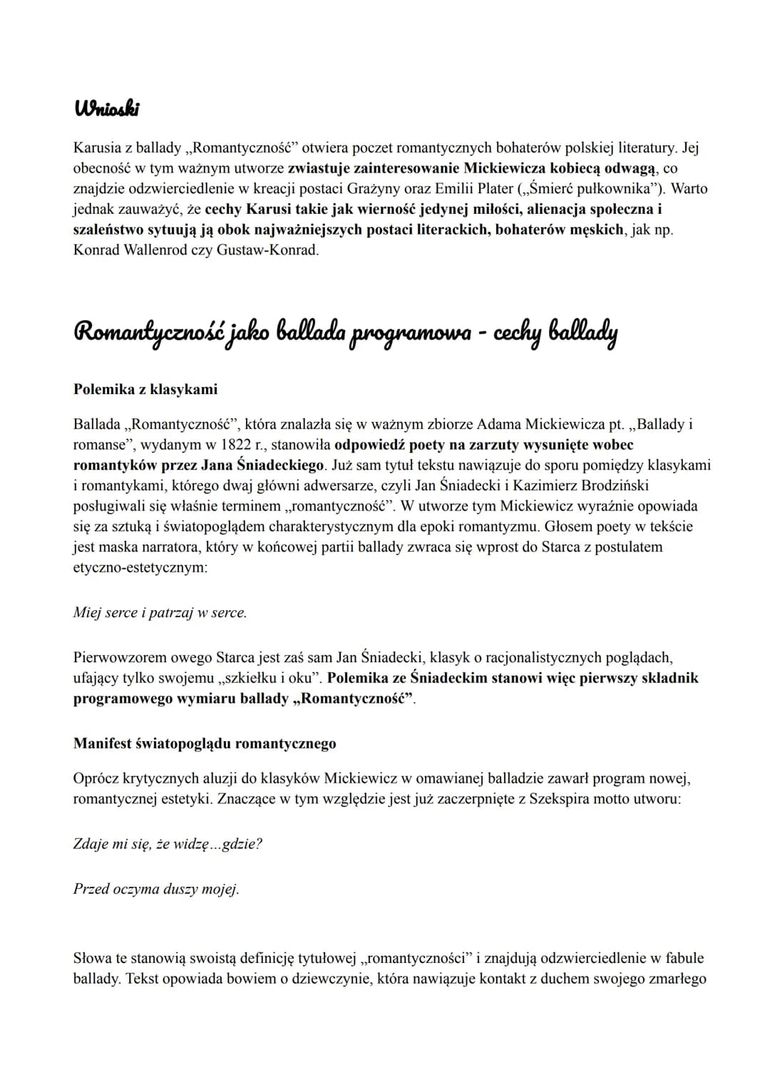 ROMANTYCZNOŚĆ
ADAM MICKIEWICZ
Interpretacja i analiza ballady
a. Widzenie Karusi
Główną bohaterką ballady „Romantyczność” jest obłąkana dzie