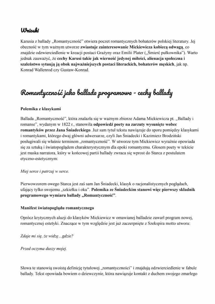 ROMANTYCZNOŚĆ
ADAM MICKIEWICZ
Interpretacja i analiza ballady
a. Widzenie Karusi
Główną bohaterką ballady „Romantyczność” jest obłąkana dzie