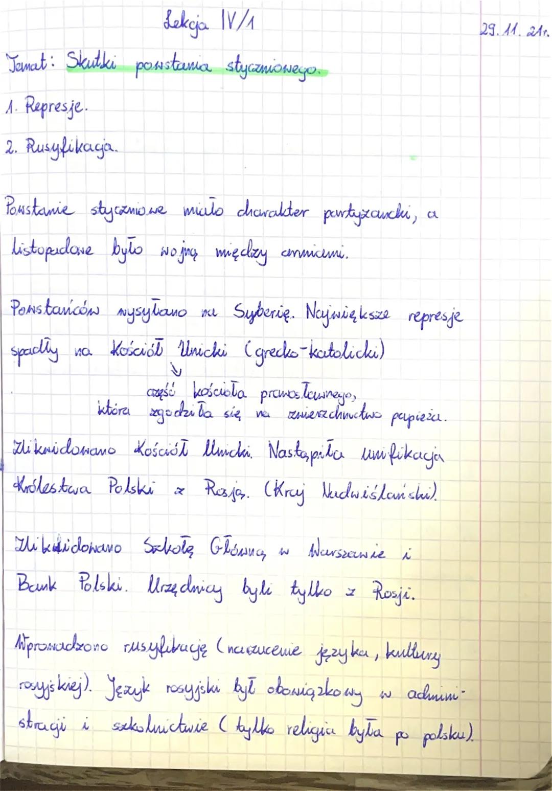 Lekcja IV/1
Tamat: Skutki powstania Styczniowego.
1. Represje.
2. Rusyfikaga.
Powstanie stycznio.we miiko charakter partyzurchi,
listopadowe